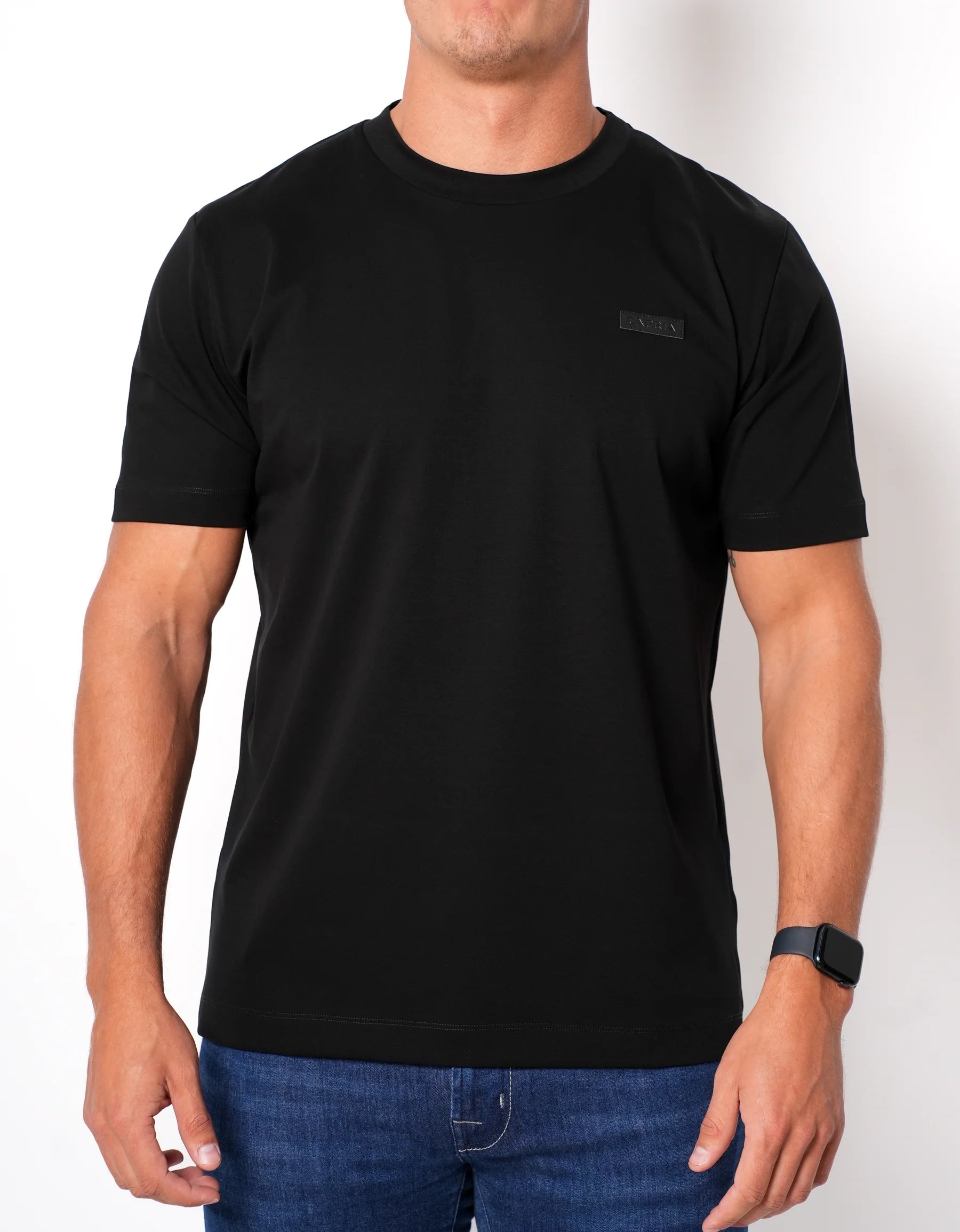 Capria Leather Badge T Shirt - Black